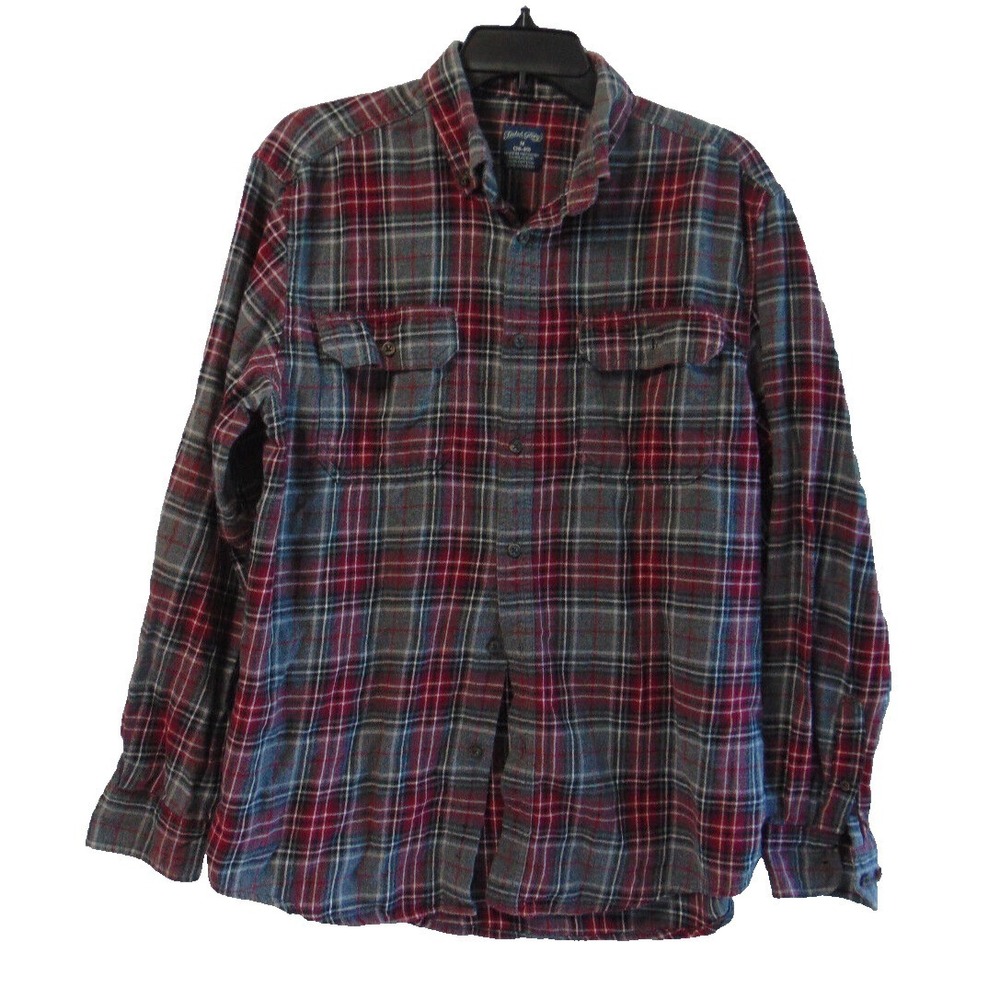 Faded Glory Men's Flannel Shirt Plaid M(38-40) Red Gray Black White Long Sleeve
